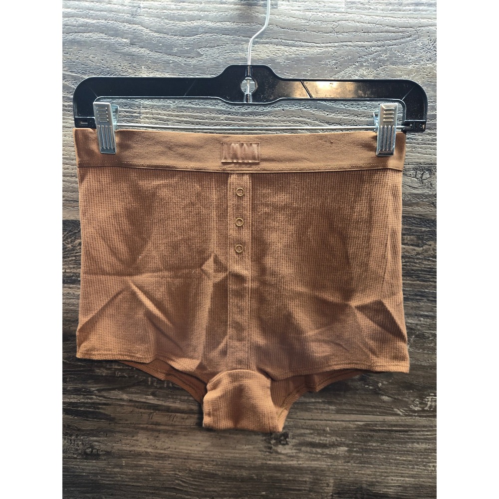 Victorias Secret PINK Waffle Knit Boy Shorts Gingerbread Brown High Waist Medium